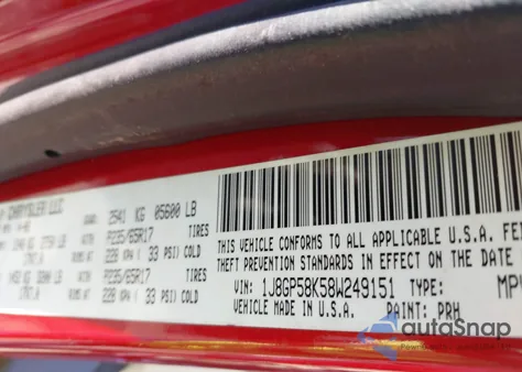 2008 Jeep Liberty Limited Edition z USA, uszkodzony, nr VIN 1J8GP58K58W249151